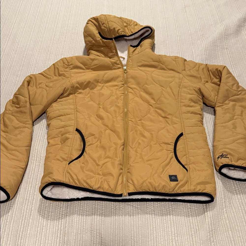 Womens Hooded Puffer Jacket in Mustard